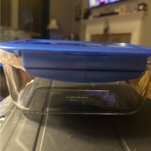 Glass Food Storage Container with Blue Lid
